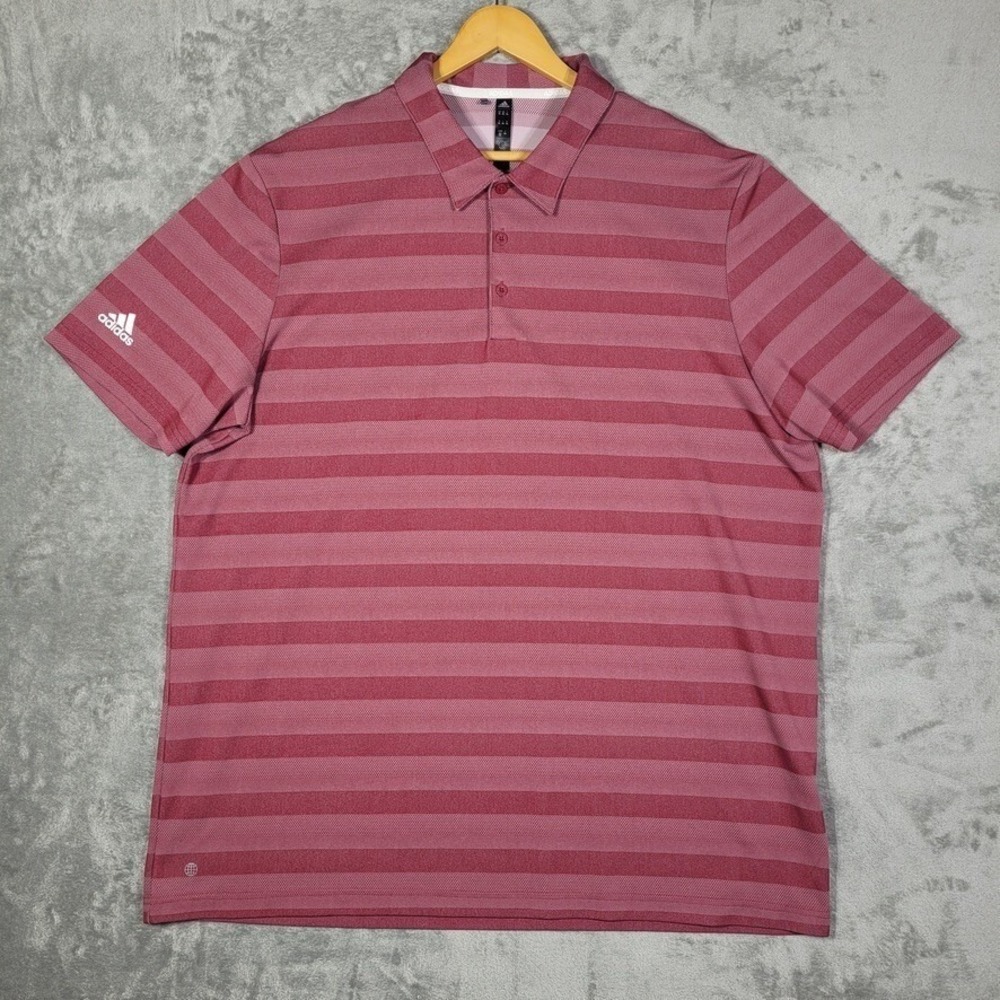 ADIDAS Shirt Mens 2XL Polo Red Striped Golf XXL